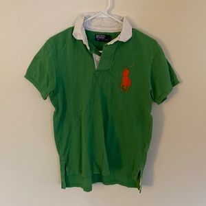 Men’s Polo Ralph Lauren Green Polo Shirt Orange Custom Fit Size Medium